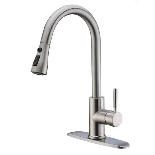 WEWE single handle high arc brushed nickel pull out kitchen faucet