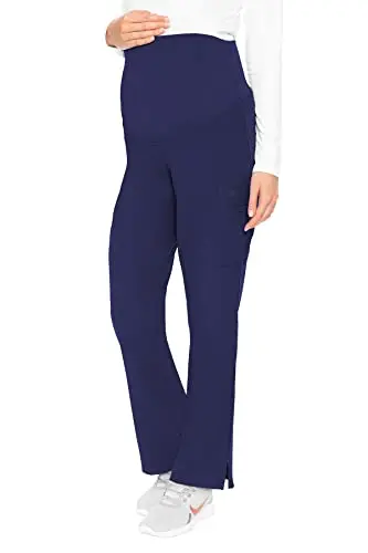 Med Couture maternity scrub pants in navy with a boot cut leg