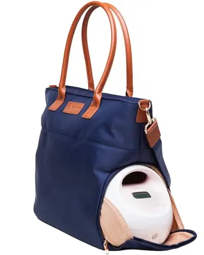 Sarah Wells Abby breast pump tote in navy with leather straps