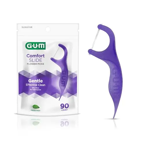 GUM Comfort Slide floss picks with easy-grip handle for comfortable use