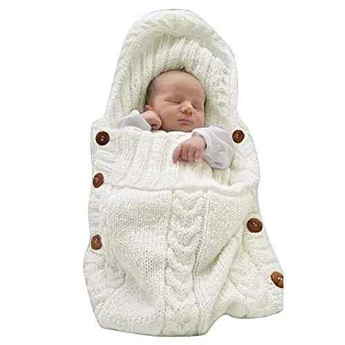XMWEALTHY beige knit baby swaddle wrap blanket
