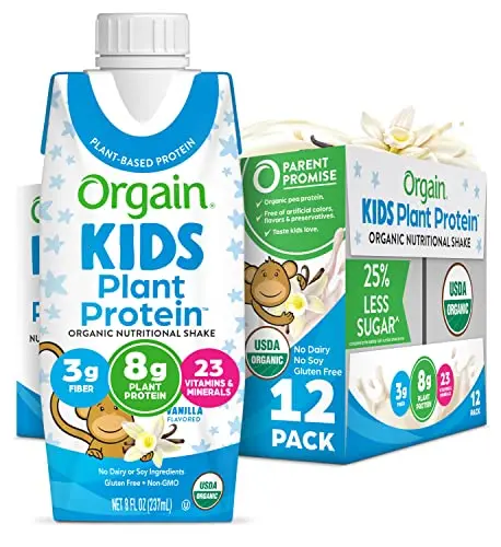 Orgain Organic Kids Vegan vanilla plant protein shake cartons