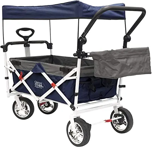 Creative Outdoor collapsible stroller wagon with removable canopy in navy