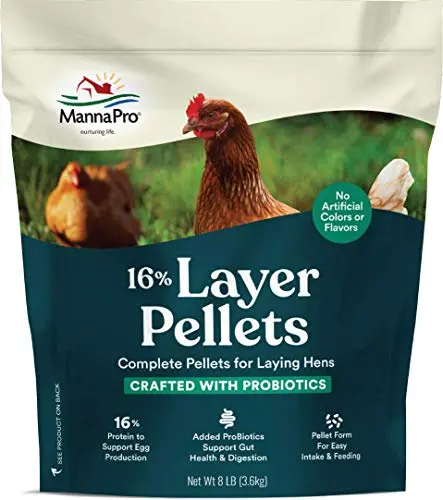 Manna Pro layer pellet chicken feed in an 8 lb bag