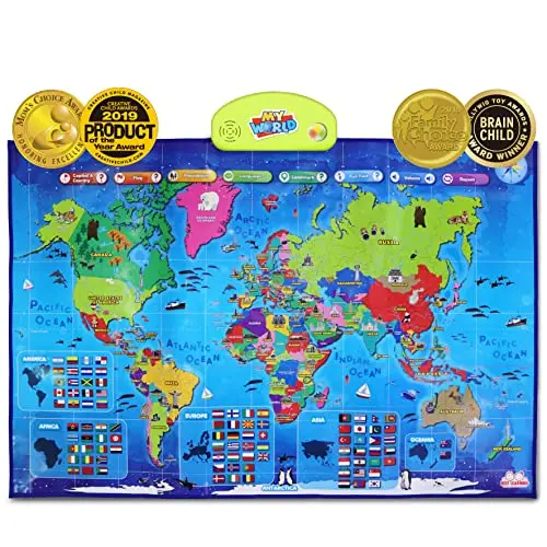 BEST LEARNING interactive world map poster for kids on a wall