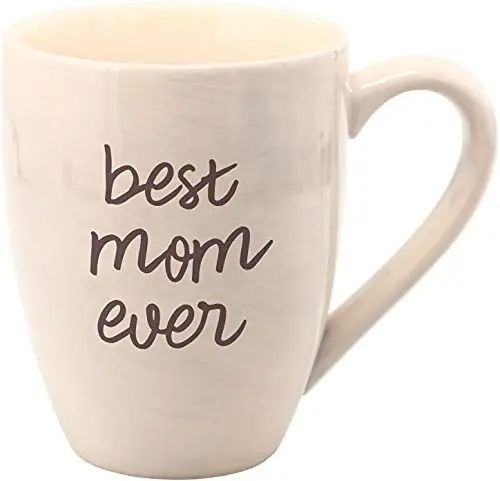 Pavilion Gift Company large tan and purple stoneware mug with 'Best Mom Ever' in cursive script