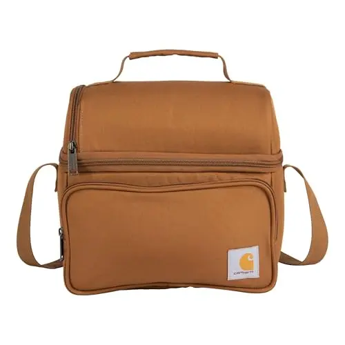 Carhartt brown insulated soft shell lunchbox with zipper and shoulder strap