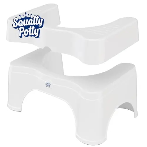 Squatty Potty Adjustable 2.0 toilet stool in white, showing convertible height from 7 to 9 inches.