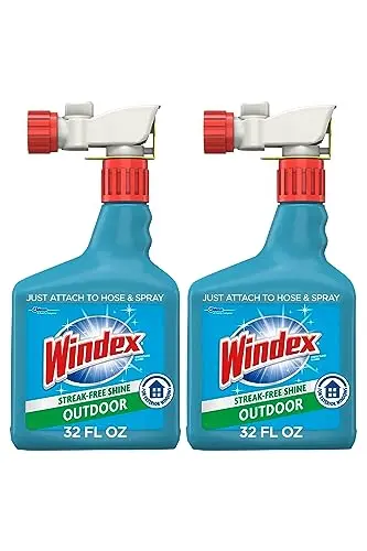 Windex Outdoor cleaner bottle attached to a garden hose