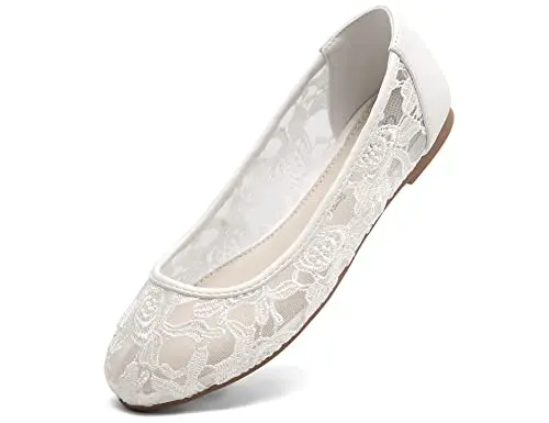 Greatonu white cut-out lace ballet flat