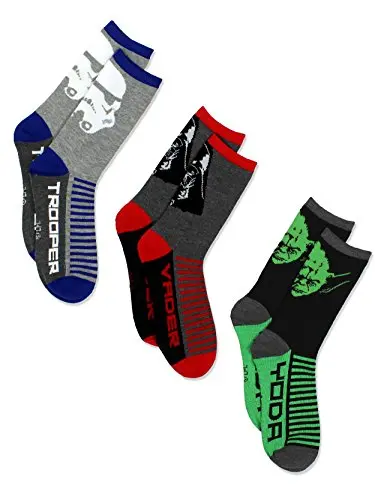 Star Wars boys 3-pack socks featuring Darth Vader, Yoda, and Stormtrooper designs