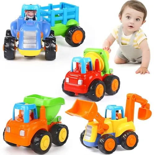 ORWINE set of four colorful friction-powered construction vehicle toys
