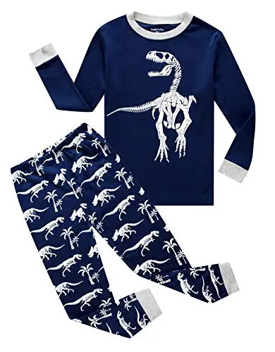 Family Feeling blue dinosaur print cotton pajama set for boys