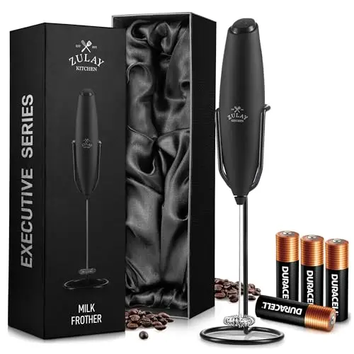 Zulay Kitchen Executive Series Milk Frother Wand in black with stand