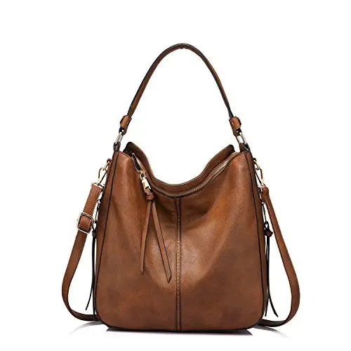 Large faux leather hobo bucket purse for women with tassel decoration