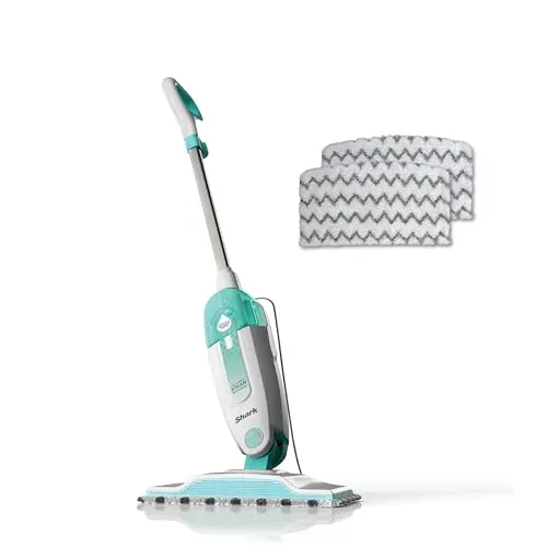 Shark Steam Mop sanitizing a laminate wood floor with steam