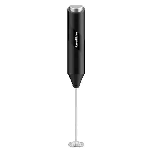 Bonsenkitchen battery-operated milk frother in black with stainless steel whisk