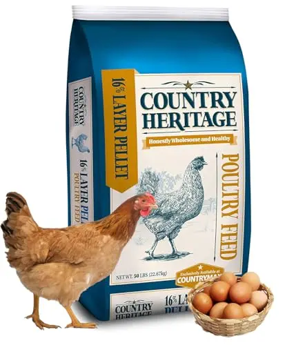 CountryMax 16% Protein Layer Pellets in a 50 lb bag for chickens and ducks