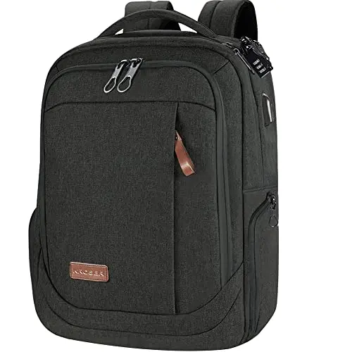 KROSER charcoal grey laptop backpack with luggage strap and front organization