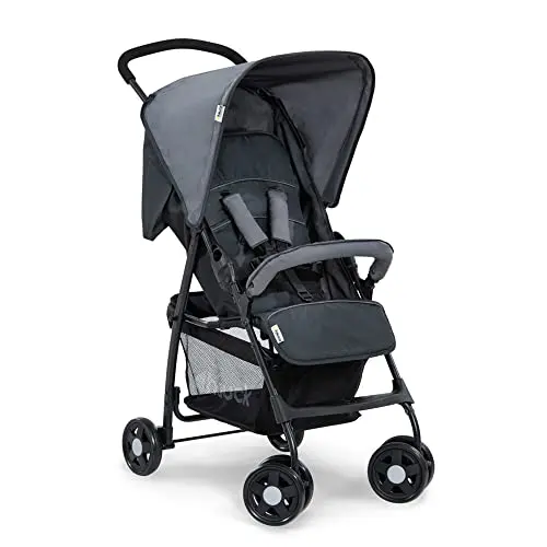 HAUCK lightweight stroller with storage basket in a garden setting