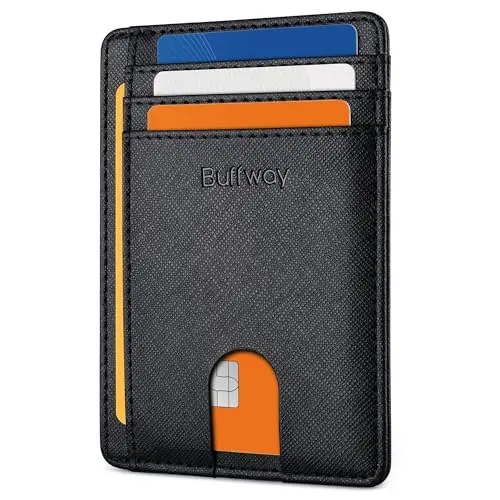 Buffway slim minimalist front pocket RFID blocking leather wallet