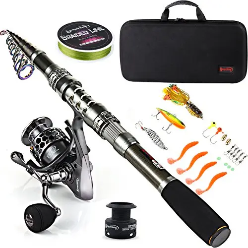 Sougayilang telescopic fishing rod and reel combo with full tackle in a carrier case