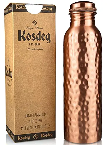 KOSDEG 34oz hammered pure copper water bottle with secure cap