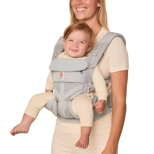 Ergobaby Omni Classic Mesh baby carrier in Pearl Grey, showing breathable fabric and padded straps.