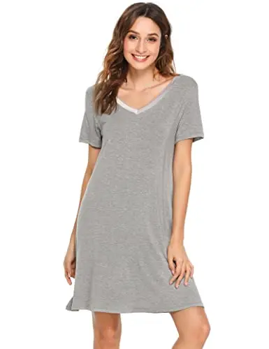 GYS short sleeve V-neck nightgown in heather grey