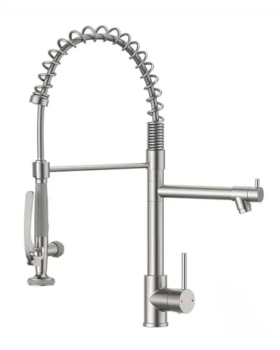 Fapully commercial pull down kitchen sink faucet with sprayer in brushed nickel