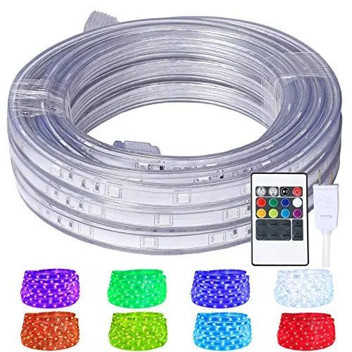 Areful RGB color changing LED rope lights installed under a kitchen cabinet