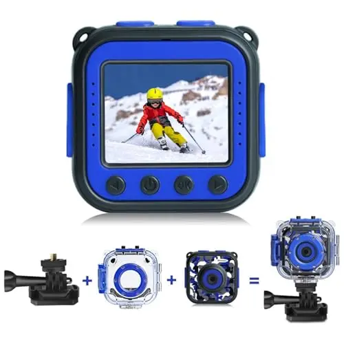 PROGRACE blue kids toy camera with waterproof housing