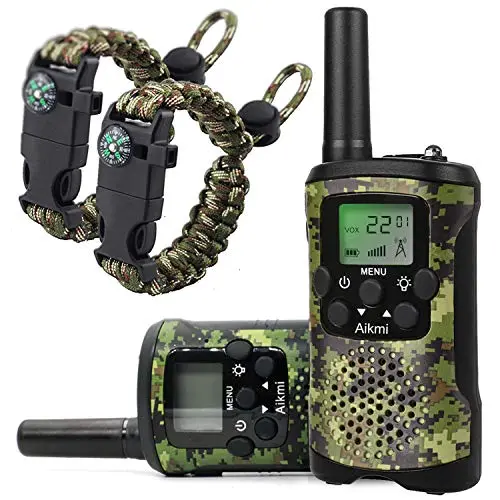 Green camo Aikmi kids walkie talkies with paracord bracelets