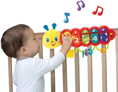 KiddoLab Lira caterpillar baby toy with lights, music, and spinner rings