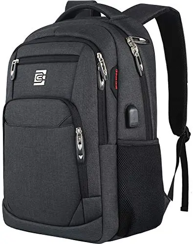 Volher black slim laptop backpack with USB port and headphone jack