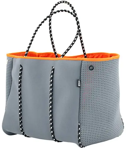 QOGiR grey neoprene multipurpose beach tote with sailing rope handles.