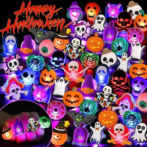Coluans Halloween LED Light Up Rings with various spooky designs