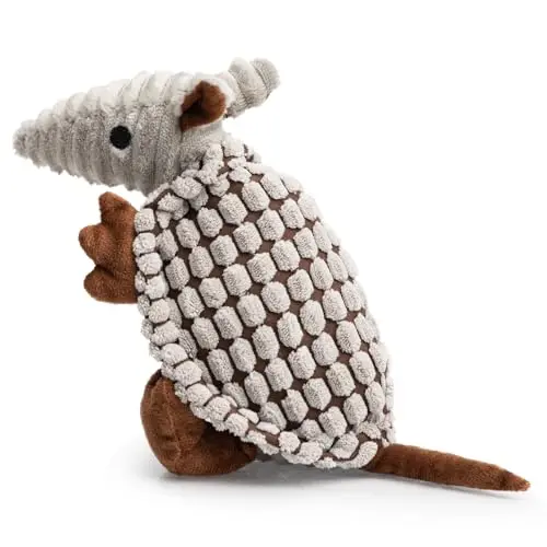 Hollypet gray armadillo stuffed plush dog toy with a textured surface.