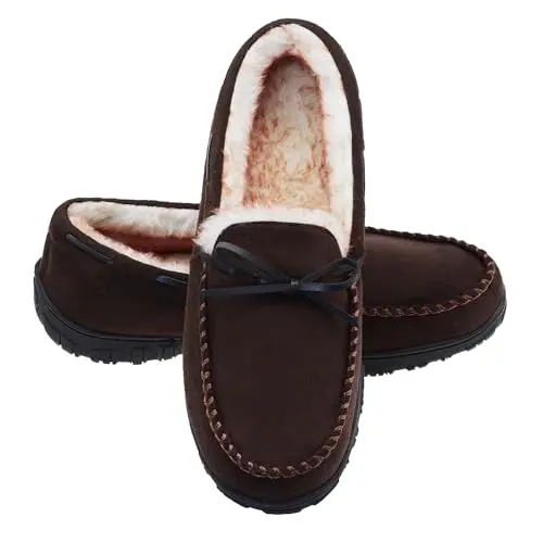 LA PLAGE Moccasin Slippers in dark brown with memory foam and fleece lining