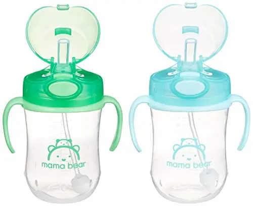 MAMA BEAR Silicone Weighted Straw Sippy Cup in blue and green