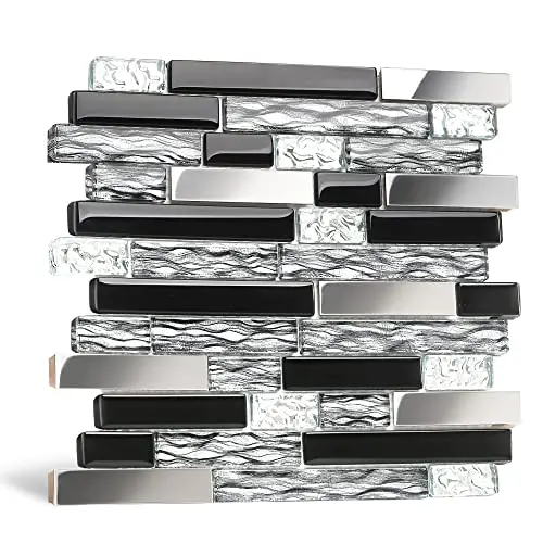 Blujellyfish black and silver glass metal mosaic tile for accent wall