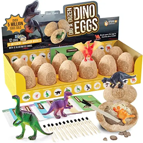 Dan&Darci Dig a Dozen Dino Egg Kit showing multiple eggs and digging tools
