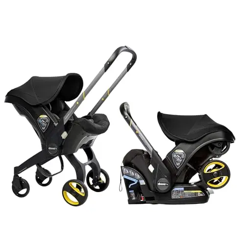 Doona Nitro Black car seat and stroller in folded and unfolded positions