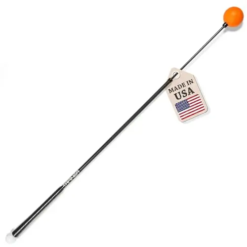 Orange Whip Golf Swing Trainer Aid with black and orange design, 47 inches long