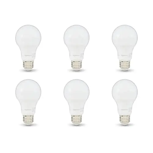 Amazon Basics A19 LED light bulbs in a 6-pack