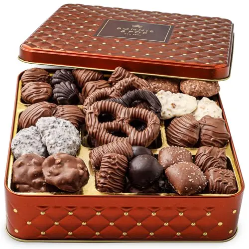 Bonnie & Pop chocolate gift basket in a quilted metal tin