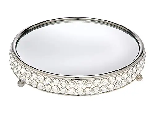Godinger round crystal serving tray with silver finish