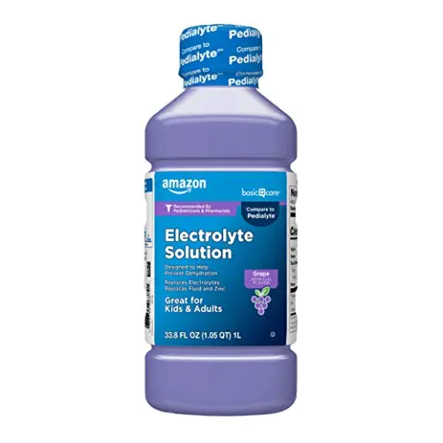 Amazon Basic Care Pediatric Electrolyte Solution bottle, grape flavor
