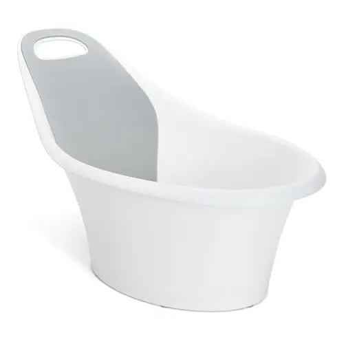 Munchkin Sit and Soak white baby bathtub with padded foam backrest
