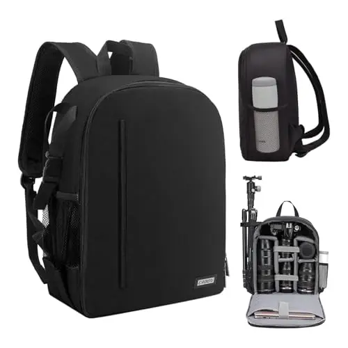 CADeN D6 professional black camera backpack with side mesh pockets